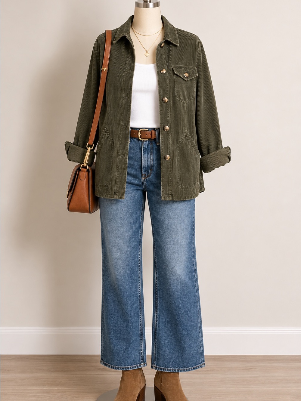 Dress Barn Olive Green Corduroy Shirt Jacket Y2K